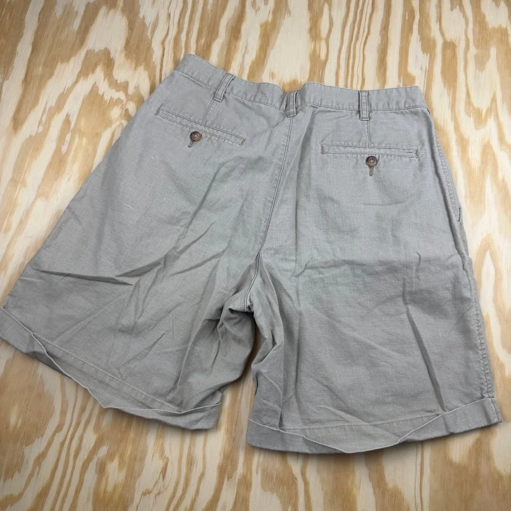 Cambridge Classics Mens 32 Tan Linen Blend Pleated Cuffed Shorts old money